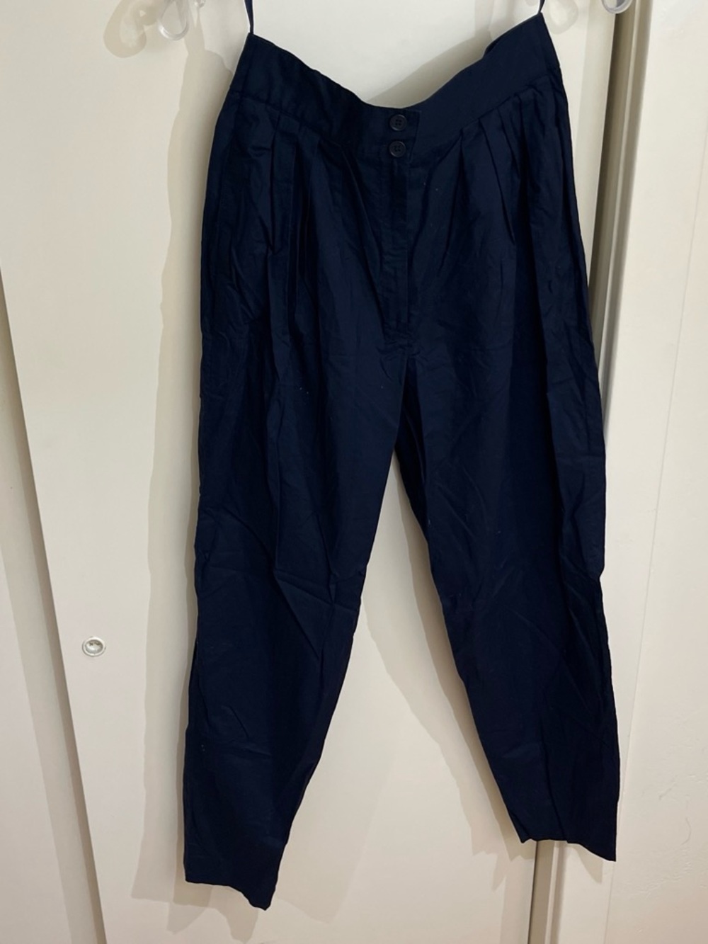 Jones New York Navy Cotton Pleated Tapered Chino Pants